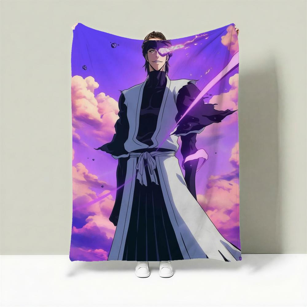 Anime B-Bleach Throw Lightweight 240g Flannel Blanket Soft Skin-friendly for Summer Cooling