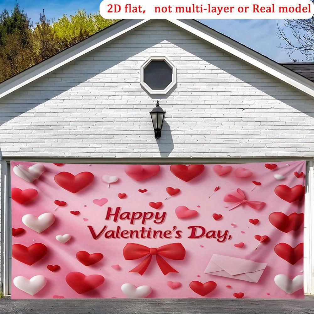 2D flat, 1 oversized Valentine s Day background banner - pink and red hearts with Happy Valentine s Day text 180X110
