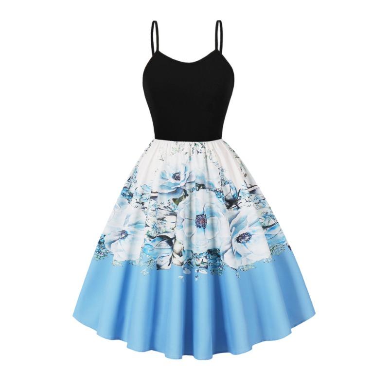 A New Summer Cool Suspender Retro Printed Pendulum Dress