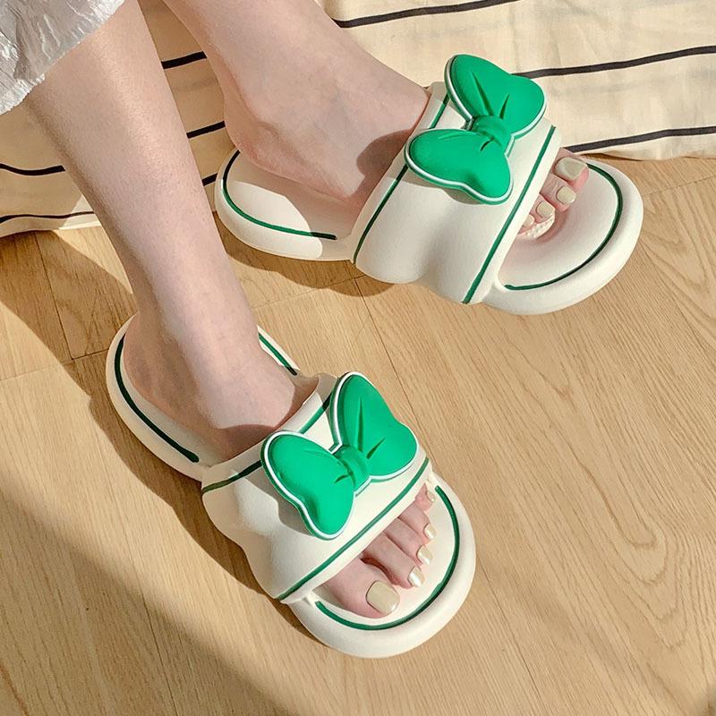 Söta tofflor med rosett för damer sommarplagg nya moderiktiga mångsidiga halkfria inomhustofflor för hemmet svala tofflor