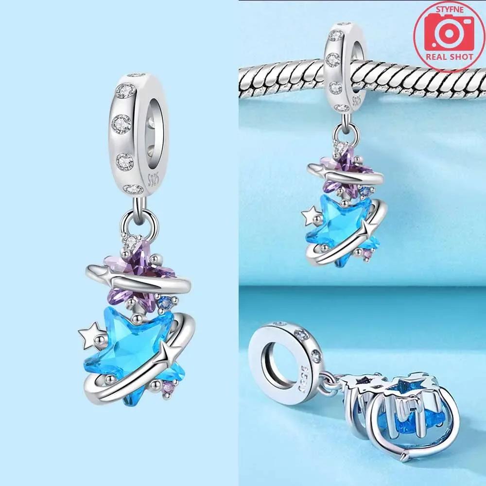 Blue Moon And Stars Charms Original Copper Beads Charms Fit Bracelet Diy Jewelry Making Luxury Material Necklace