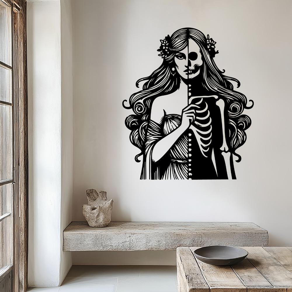 Metal Sugar Skull Wall Art Weather Resistant Gothic Decor for Halloween Day of the Dead Outdoor Garden Indoor Living Room 1pc