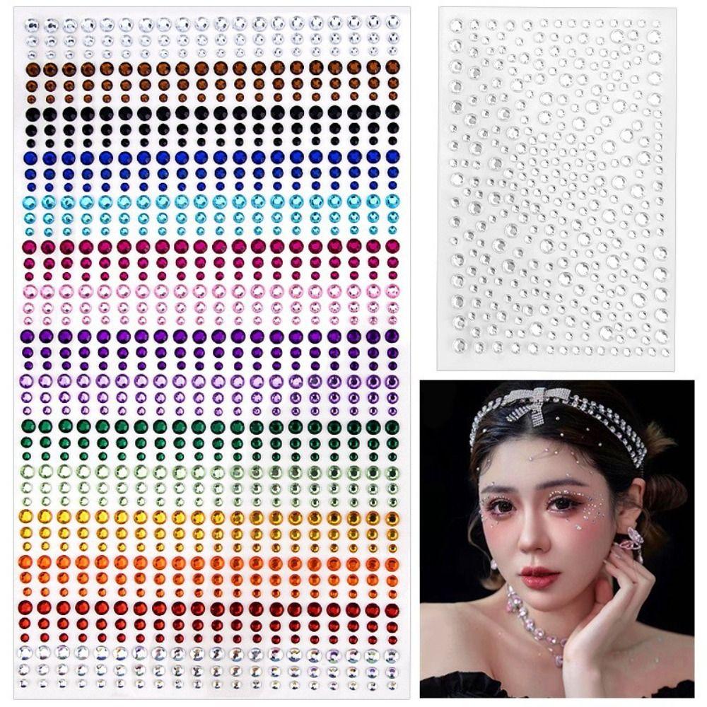 Rainbow Color Face Makeup Accessories Hair Rhinestone Stick  Music Festival Stage Performance