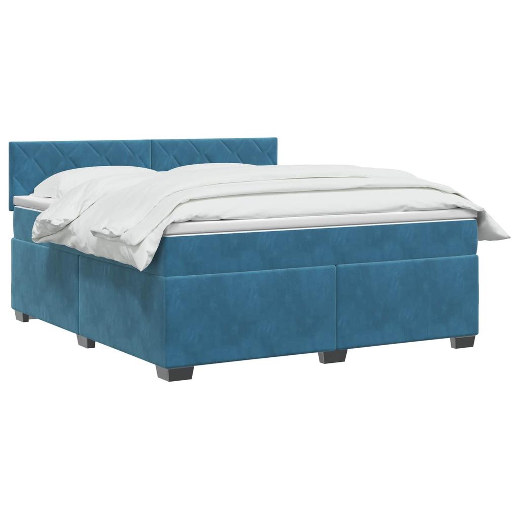 Box Spring Bed with Mattress Dark Blue 140 X 200 Cm Velvet