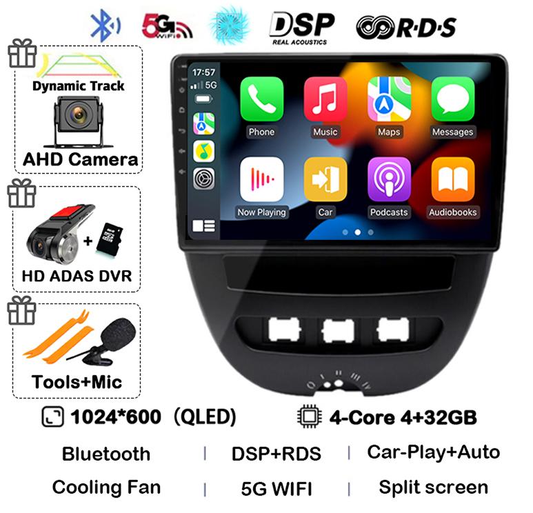 Android 14 Carplay Auto Car Radio For Peugeot 107 Toyota Aygo Citroen C1 2005 - 2014 Head Unit Stereo Multimedia Player GPS WIFI