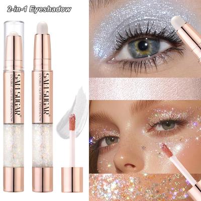 Bastão de Sombra Perolada Sombra Líquida 2 Em 1 À Prova D'água Glitter Lantejoulas Sombra Iluminador Maquiagem Caneta Altamente Pigmentada