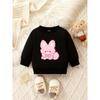 Sweet Cartoon Print Pattern, Comfortable and Simple Baby Round-neck Sweatshirt for 0-3 Year Old Baby Girls