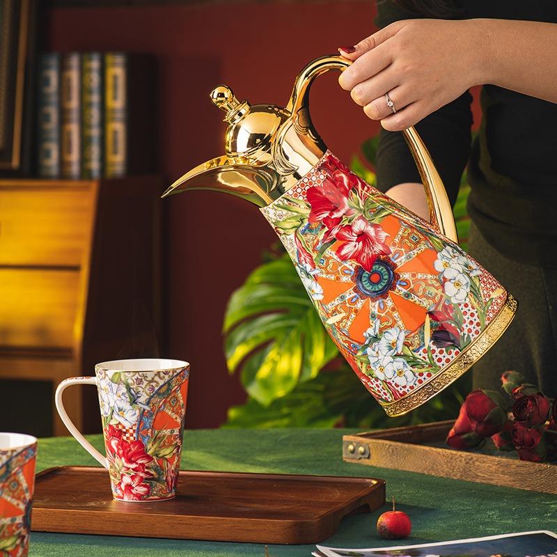 Flowering Brocade Thermal Insulation Pot Large Capacity Household Kettle Kettle Glass Liner Thermos Stew Teapot