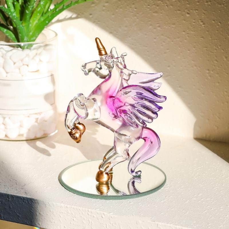 Flying Horse Statue Artificial Crystal Figurine with Winged and Golden Edges Gift For Women And Home Office Decoration