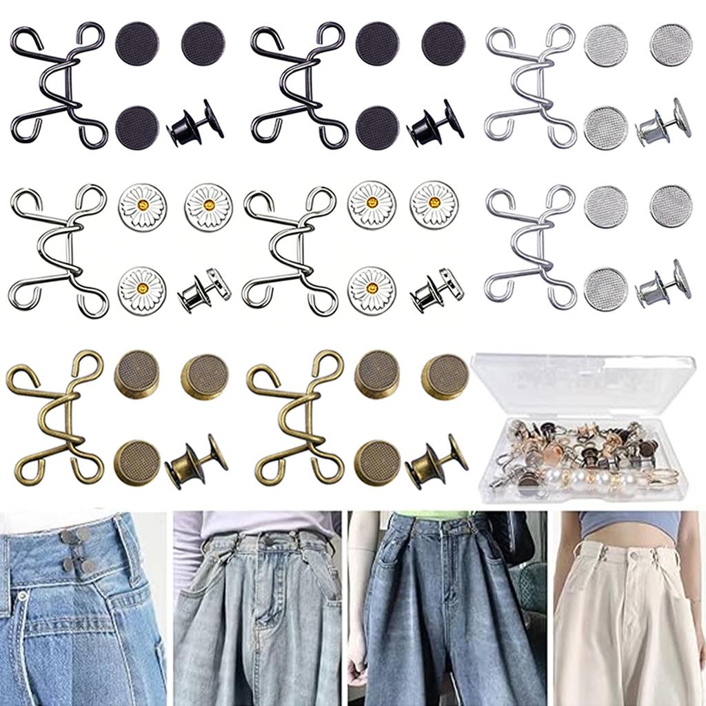2~8Sets Adjustable Jeans Button Pant Waist Tightener,Detachable Decor Waist Buckle, No Sew and No Tools Button Pins for Jeans