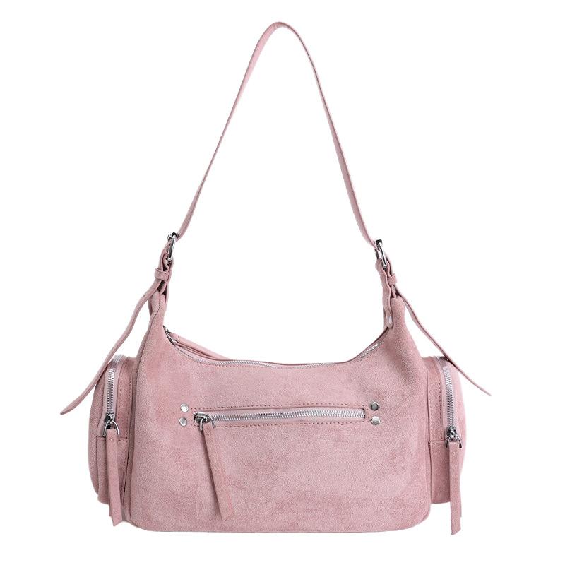 PU Suede Hobo Bag Women's Fashion Shoulder Tote with Multiple Zip Pockets Casual Everyday Handbag