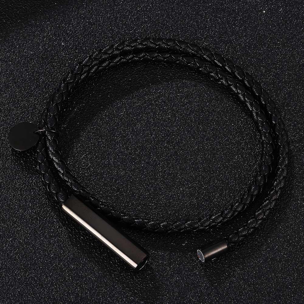 Dual-Strand Black Titanium Steel Clasp Bracelet with Graded Magnetic Buckle - Japanese & Korean Style, Unisex, Laser Engraved.