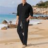 European Men's Beach Casual Set: Cotton Linen Lapel Shirt & Long Pants