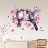 Chinese Style Magpie On Peach Blossom Branch Wall Stickers, Love Birds Painting Decor for Living Room Sofa Bedroom Wall Decoration