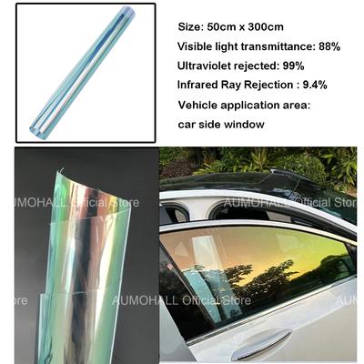 50x300cm VLT 76% Green Chameleon Car Side Window Tint, Clear Color Change Solar Foil Car Window Tinting Film UV Block 99%