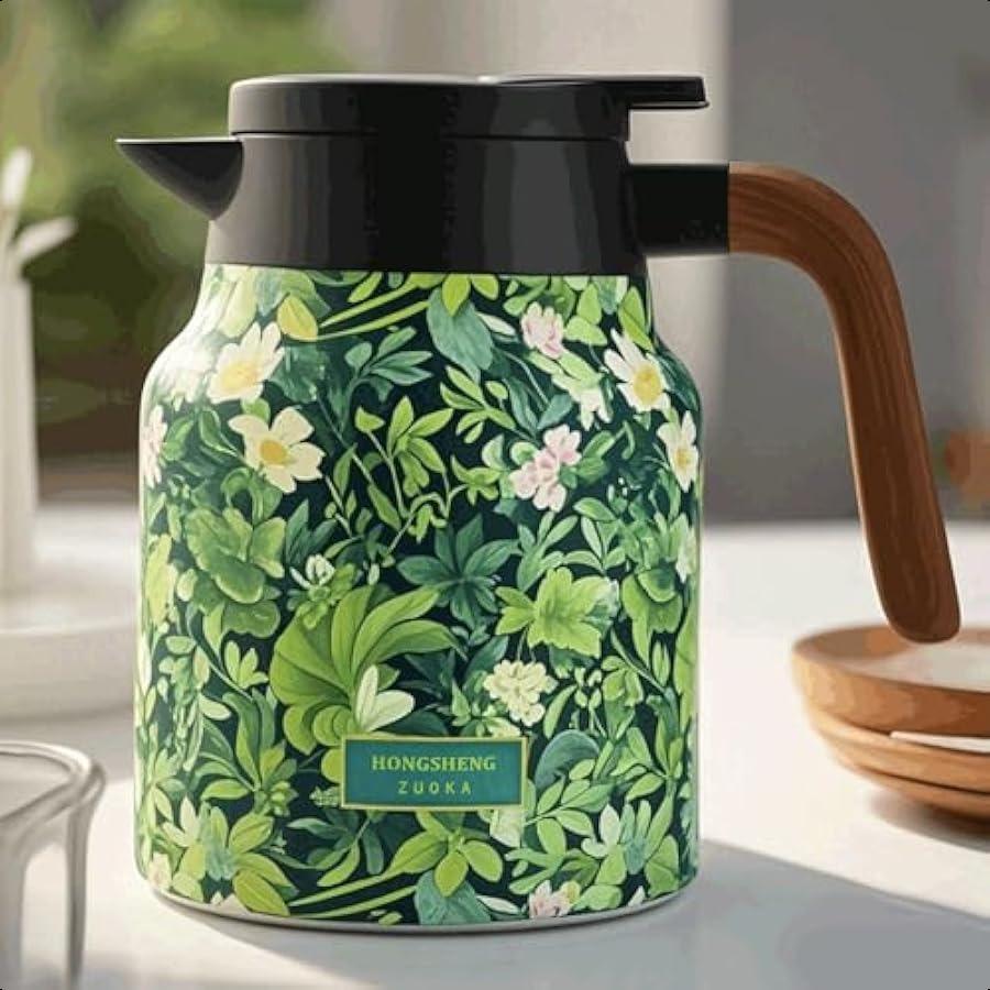 2025 Vintage Floral Tea  1L Stainless Steel Insulated Tea Pot with Builtin Infuser Ideal for Green Tea Coffee and Home or Offic