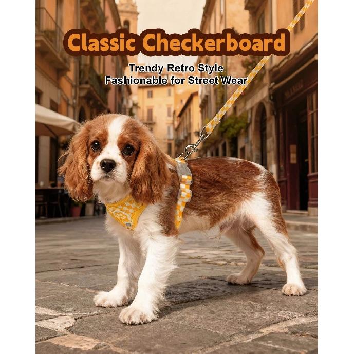 Vintage Plaid Dog Harness Leash Set Comfort Breathable Adjustable No-Choke Pet Vest for Small Medium Dogs Pechera Para Perro