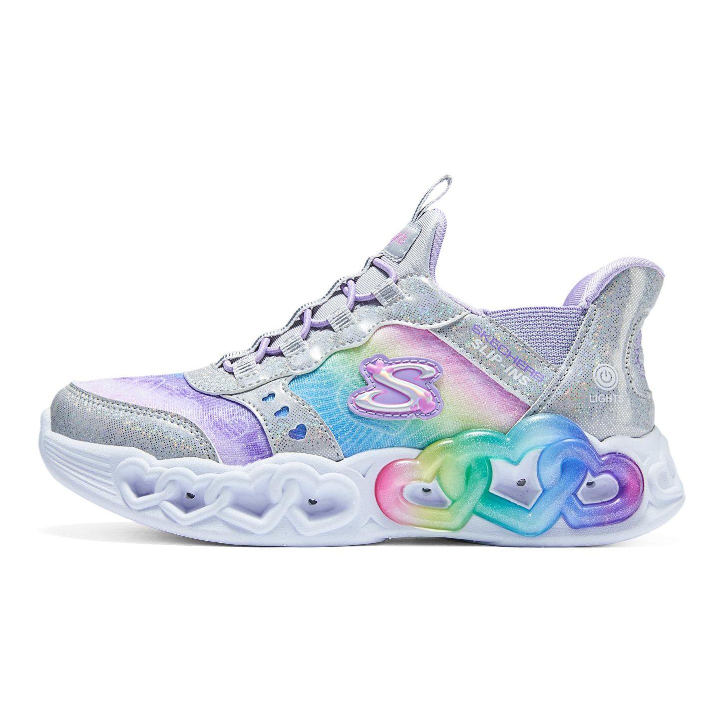 Skechers Girls Slip-Ins Flash Technology Shock Absorbing Durable Low Top Casual Shoes Kids sneaker Silver 303755L-SMLT 27.5