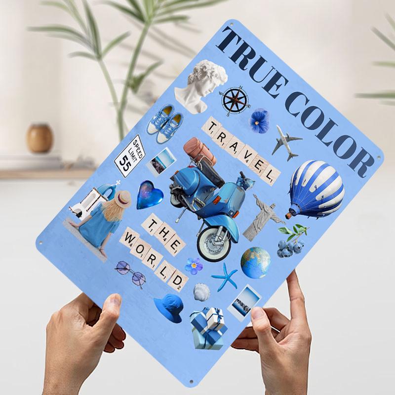 Blue Color Travel Tinplate Poster Custom Wall Art Vintage Metal Signs Retro Tin Plaque for Mancave Decoration Gaming Desk Decor