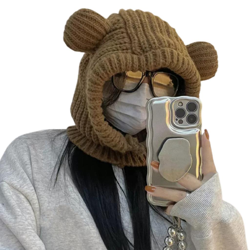 New Year Christmas Cosplay Bear Ear Balaclava Hat for Women Men Keep Neck Warm Hat Cold Weather Skiing Hiking Supplies