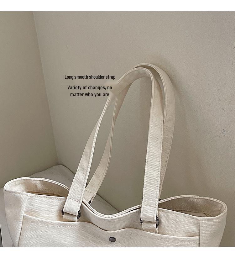 Korean Style Large Capacity Canvas Tote Bag - Lightweight, Solid Color, Shoulder Handbag with Print Logo