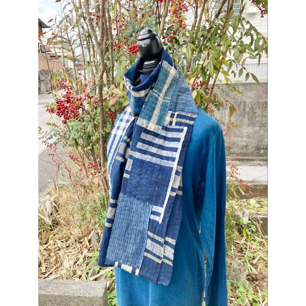 Used B38 Boro Stole Indigo Dye Patchwork Sewing Sashiko Old Fabric Remake