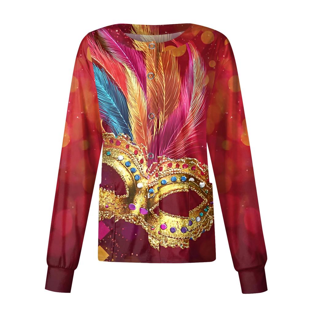 Damski casualowy kardigan z długim rękawem, jednorzędowy, z nadrukiem, odzież ochronna