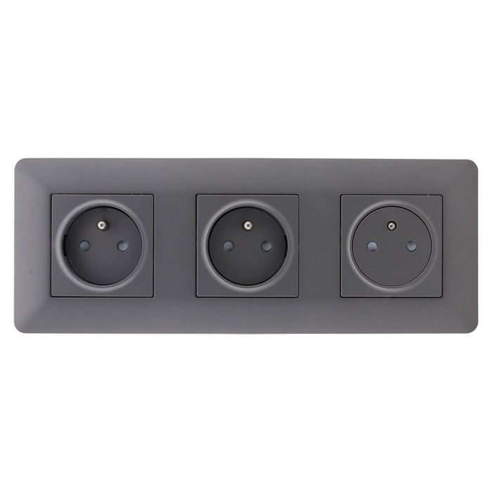 Triple prise affleurante artezo 2p+t + boîte - titanium - zenitech