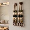 Boho Styl Nástěnná Dekorace pro Vstupní Halou Korálkový Dvojitý Kruhový Věšák na Ručníky, Rustikální Dřevěný Prostorově Úsporný Jedinečný Domácí Dekorace Stojan, Montovaný Konopný Provaz