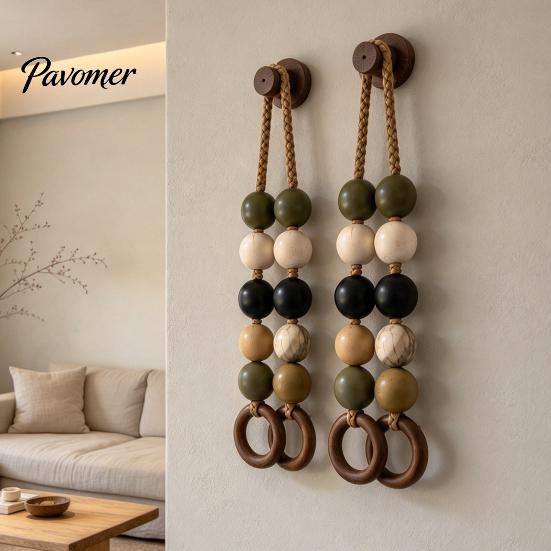 Boho Styl Nástěnná Dekorace pro Vstupní Halou Korálkový Dvojitý Kruhový Věšák na Ručníky, Rustikální Dřevěný Prostorově Úsporný Jedinečný Domácí Dekorace Stojan, Montovaný Konopný Provaz