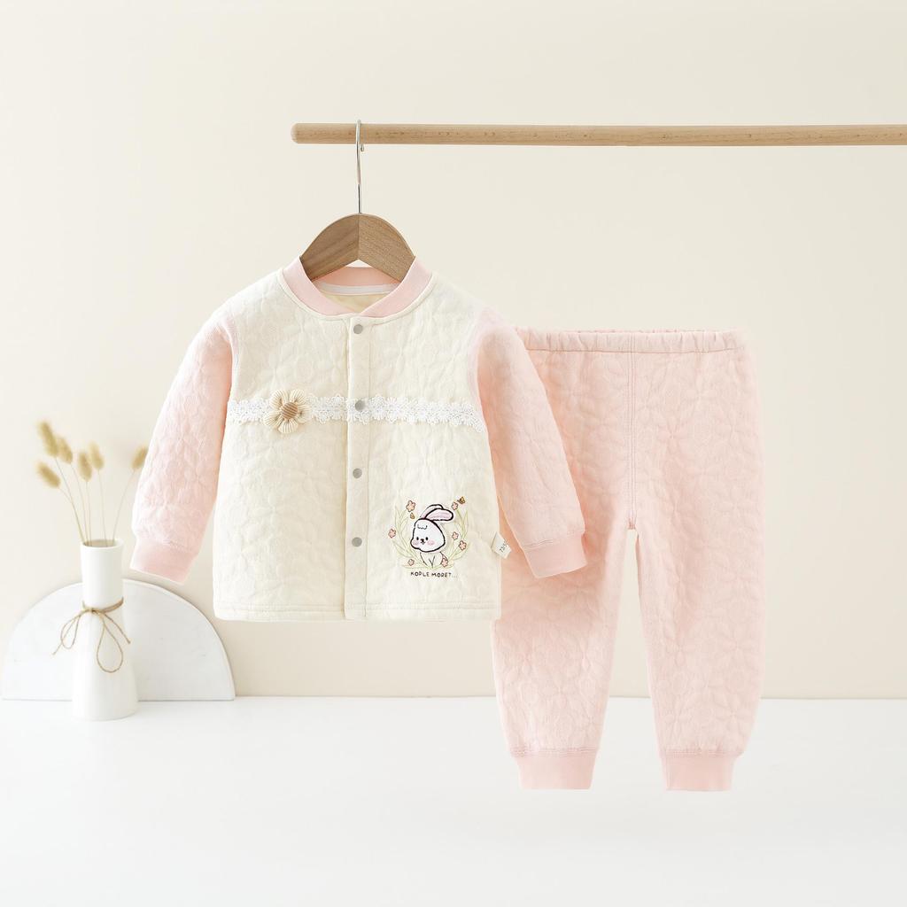 Children's Quilted Warm Underwear Set – Thick 2-Piece for Baby, Spring & Autumn.