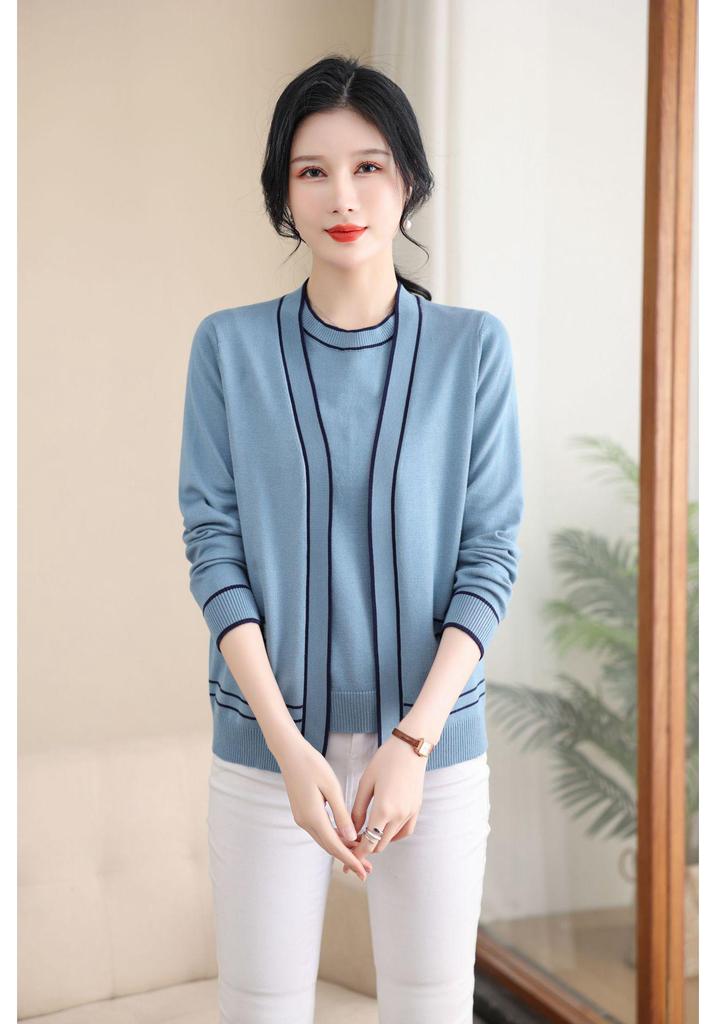 2026 New Spring Knit Cardigan Jacket for Moms, Mid-Aged Women's Ice Silk Two-Piece Set for Spring/Autumn