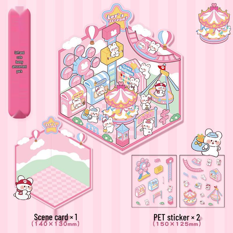 Cute 3D Cartoon Cottage Landscaping Stickers for Collage Journals