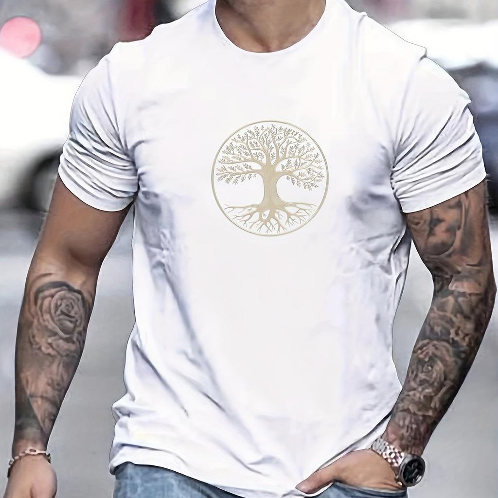 Mens summer fashion casual sports loose pattern printed sports round neck short sleeved Tshirt top