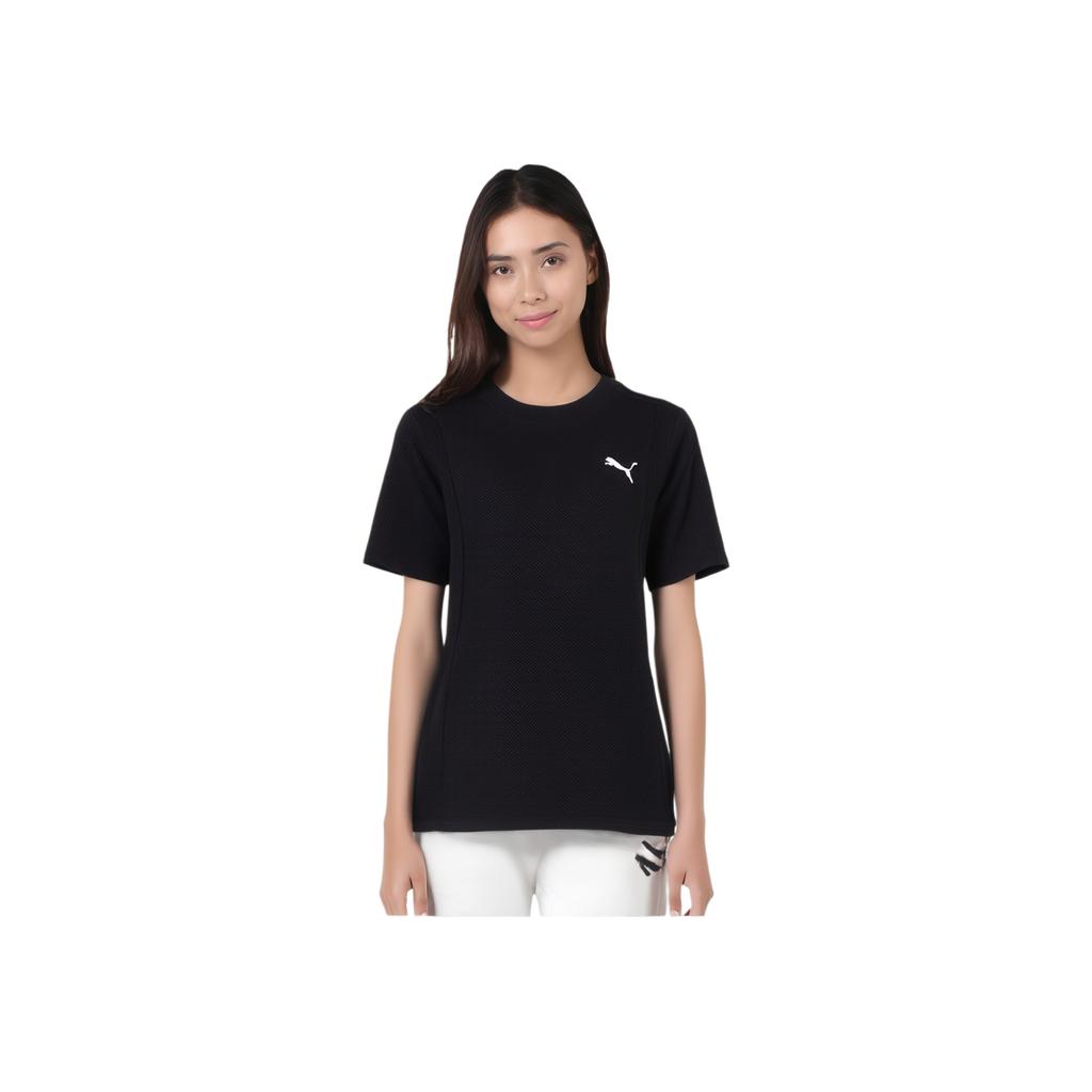 Puma Sports Lifestyle Series Solid Color Breathable Fashion Short Sleeve T-Shirt Women Tops Black 683806-01