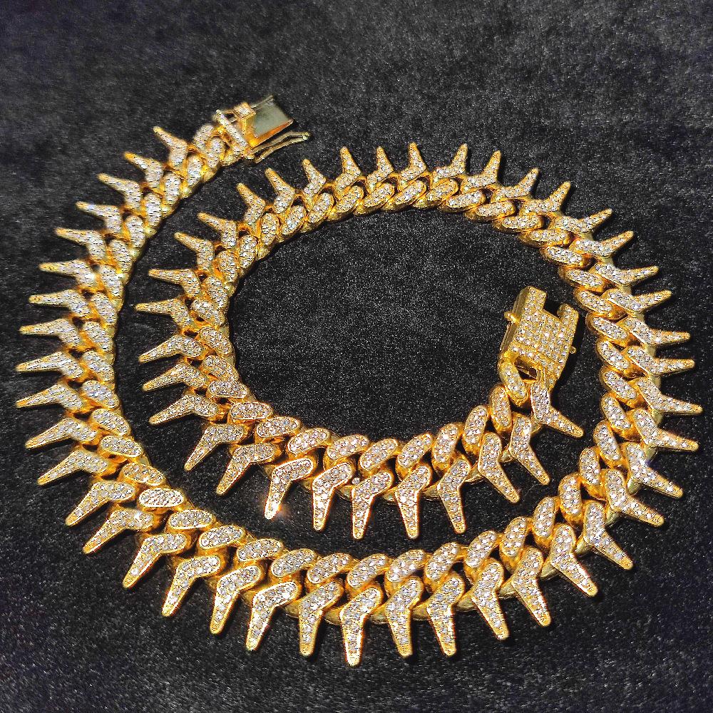 20mm Gothic Thorns Flash Full Rhinestone Miami Cuban Chain Luxury Fashion Men's Necklace For Women Hip Hop Cool Bracelet Jewelry