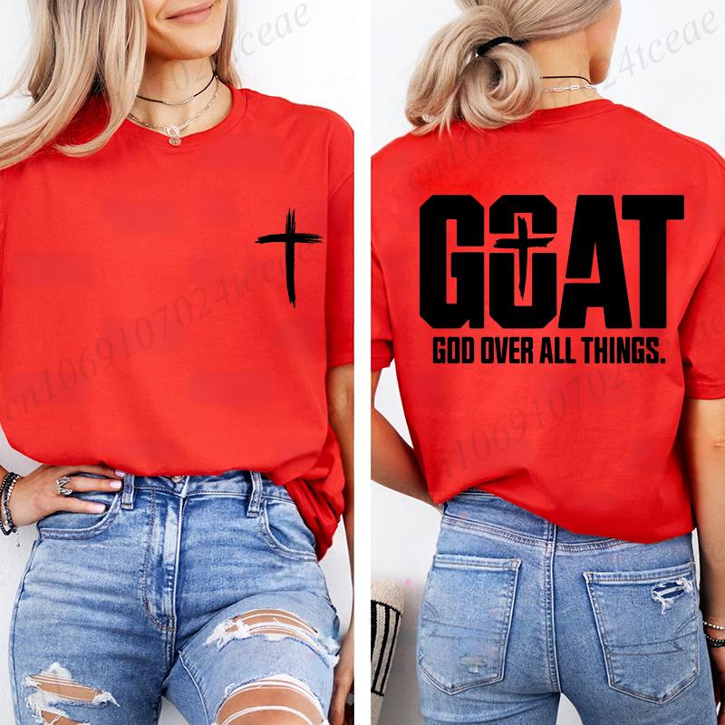 Goat God Over All Things T Shirt, Letter Graphic Printed Tee Shirts, Unisex Casual Short Sleeve, Vintage Streetwear Fashion Top,