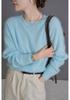 Women's Round Neck Pure Wool Sweater - Autumn/Winter, Versatile, Long Hair Brushed Knit, Raglan Style, Short Base Layer.