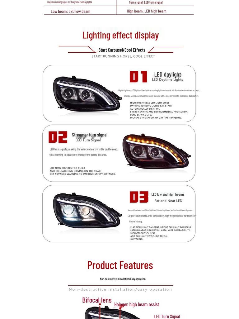 1998-2005 Mercedes-Benz S-Class W220 LED Xenon Headlight Assembly with Flowing Turn Signals