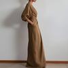 Abito Maxi da Donna Scollo a V Manica a Tre Quarti Vestibilità Aderente Vita Alta Elegante Monocolore Wrap Maxi Dress