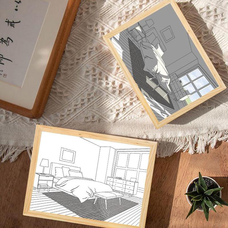 INS Deco Led Light Painting USB Plug Dimming Wall Artwork Table Lamp Gift Indoor Sunlight Window Wooden Photo Night Luminous