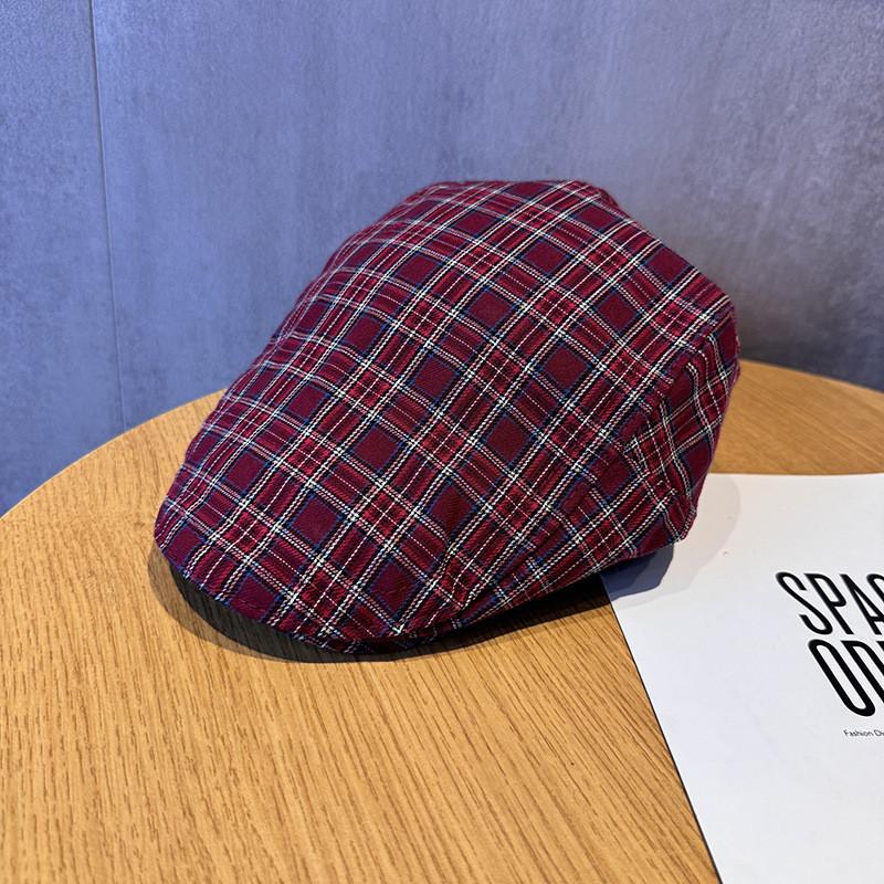 Checkered Vintage Pattern Beret Hat With Breathable Cotton For Women Fashion