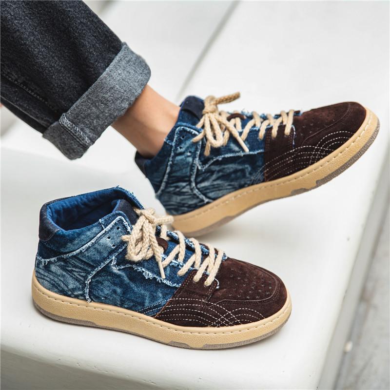 Spring Autumn Denim Casual Shoes Men Outdoor Fit Sneaker Male Flats Shoe Canvas High Top Botas Lace Up Ankle Boot Footwear