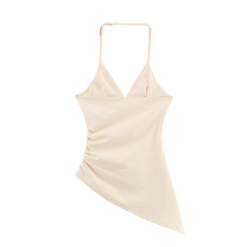 Jnleaog Spring New Arrival Women's Clothing Fashion Style French Fashion Asymmetric Fold Stretch Tops 6050319