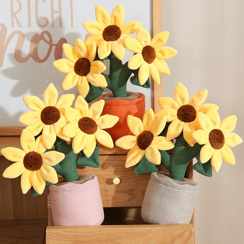 32cm Smiling Sunflower Plush Toys Stuffed Plushies Potted Plant Simulated Flower Plants Ornaments Spring Gifts For Friends