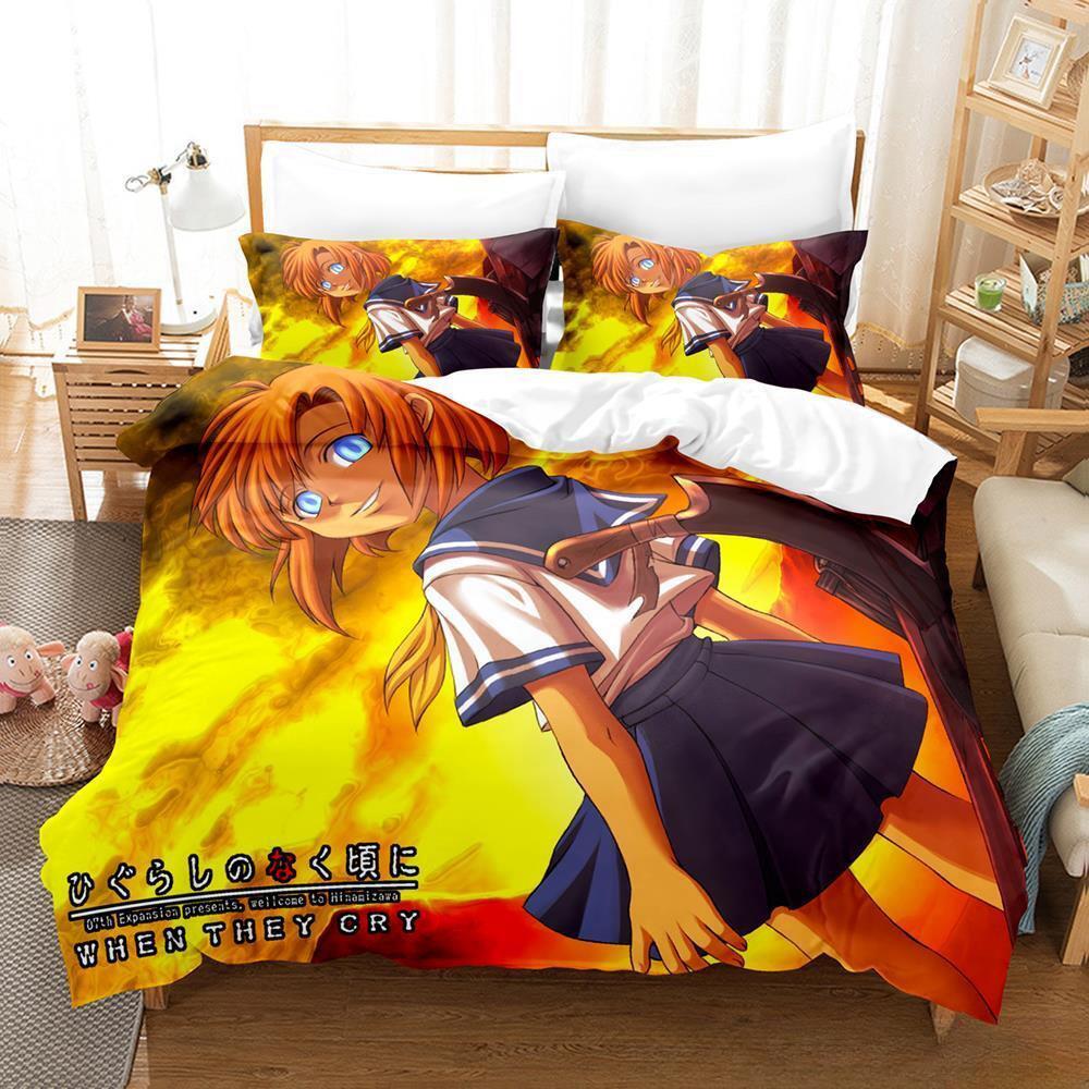 3D Print Anime Higurashi When They Cry Bedding Set Single Twin Full Queen King Size Bed Set Aldult Kid Bedroom Duvet Cover Sets