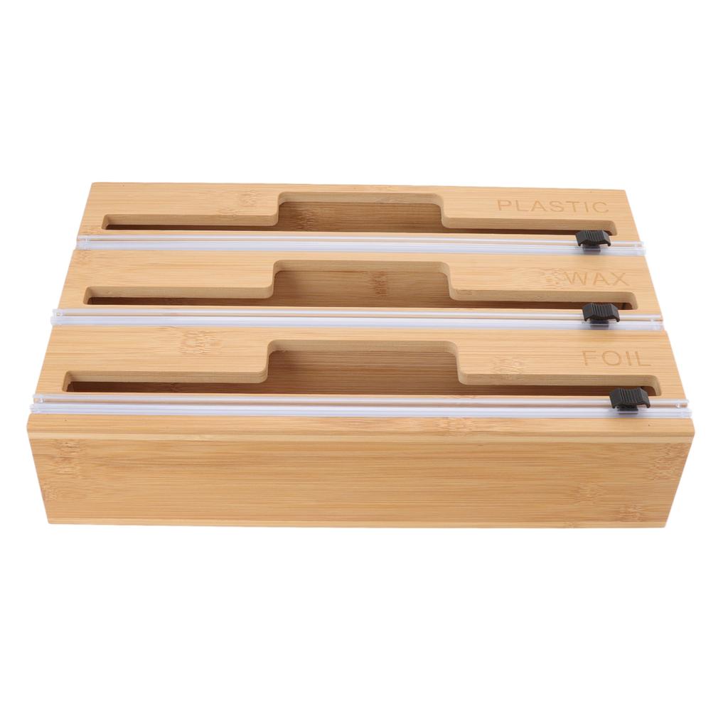 Plastic Wrap Dispenser with Slide Cutter 3 in 1 Bamboo Foil and Wax Paper Storage Box for Home Kitchen Drawer