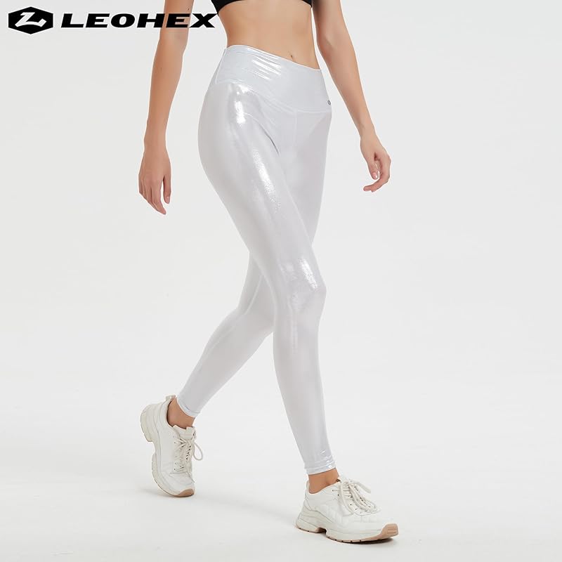 [LEOHEX] ladies stretch lycra leggings pants sexy luster high waist Tights (white, M)