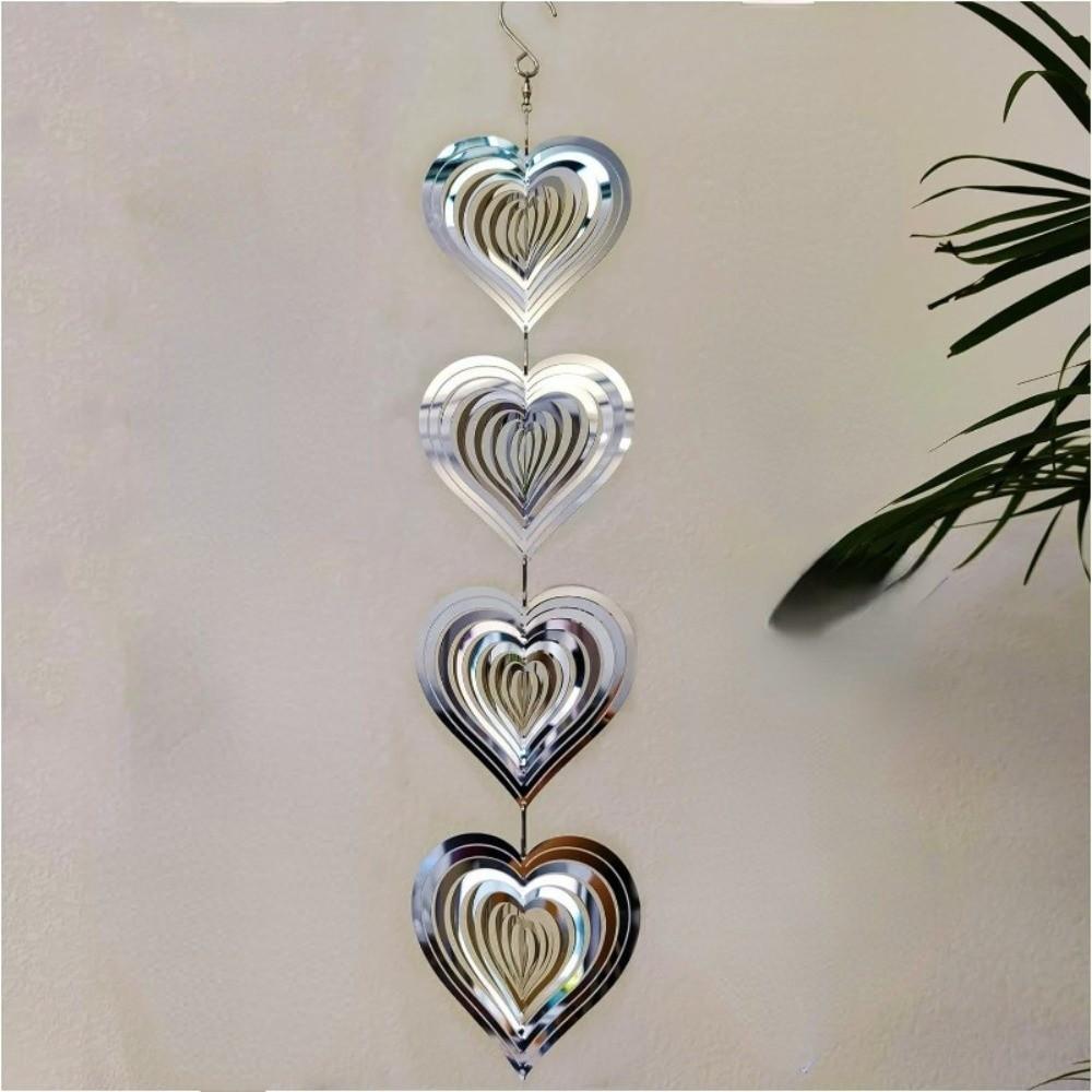 Reflective Surface 3D Metal Heart Double-Sided Wind Spinner Heart Wind Chime  Garden Hanging