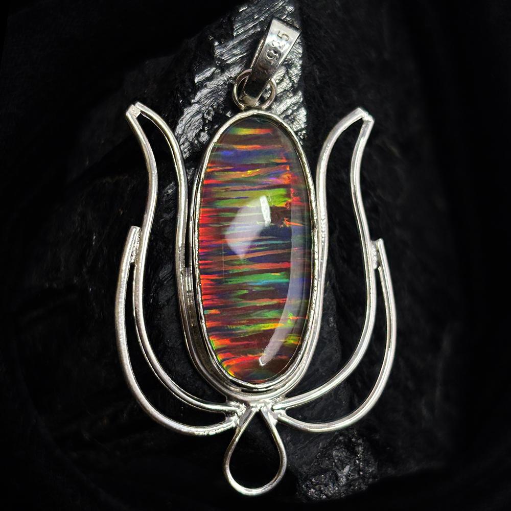 Natural Opal Pendant Oval Cut Certifeid 925 Sterling Silver 39 ct October Birthday Birthstone